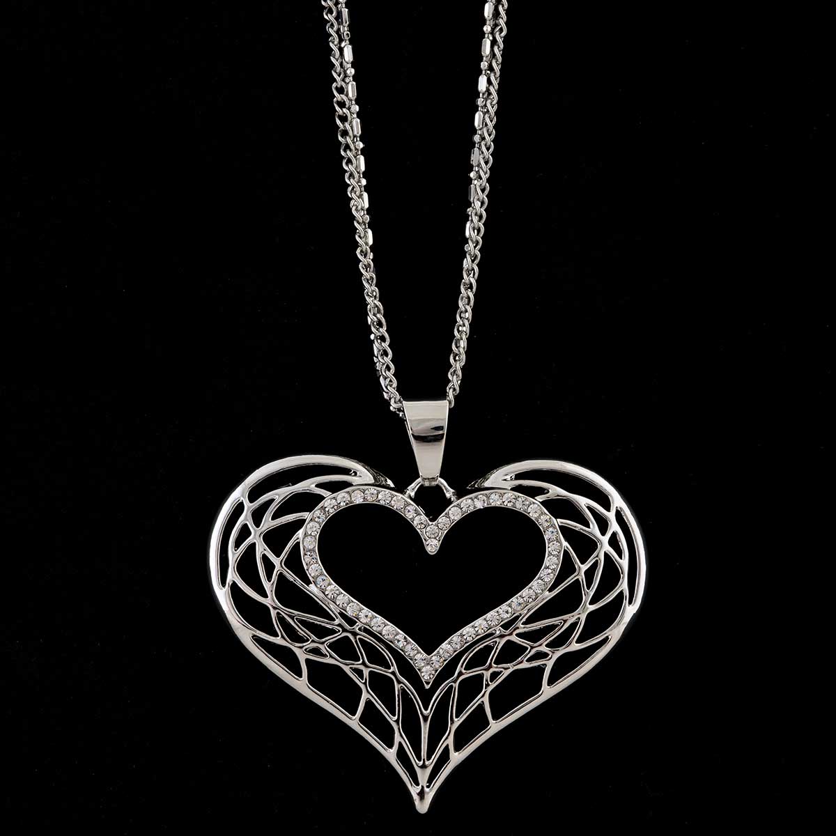 Silver Heart Necklace on Multi Strand Chain