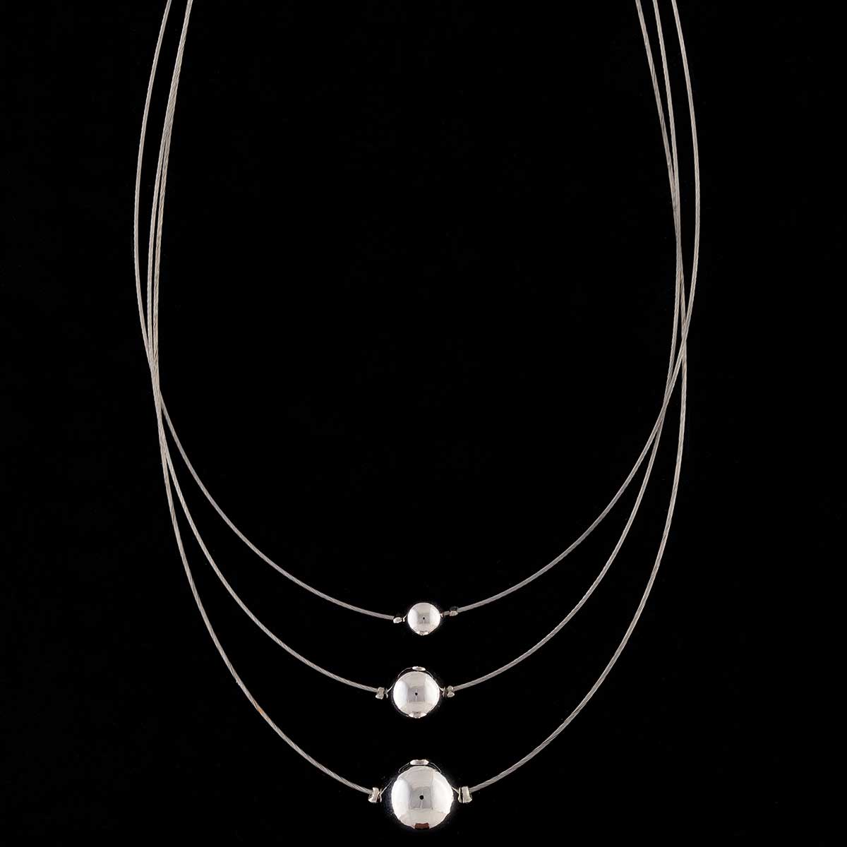 Silver Triple Strand with Beads Necklace on Chain