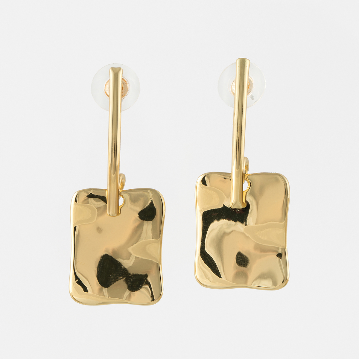 EARRINGS RECTANGLE SHINY GOLD - Click Image to Close