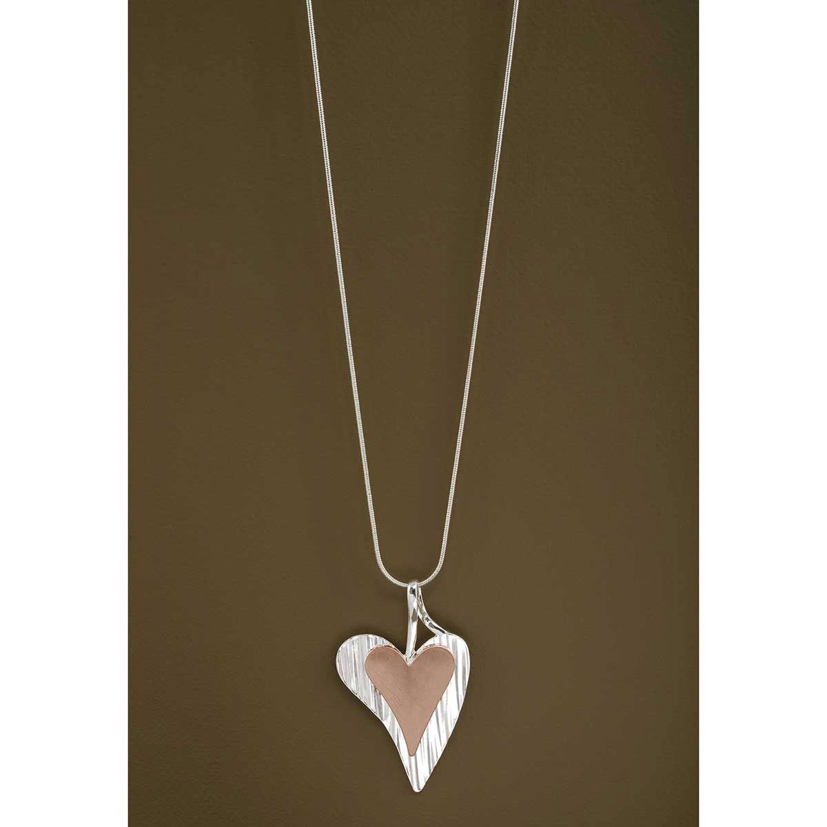 NECKLACE 2-TONE HEART PENDANT 1.75IN X 3IN; 33-35.5IN