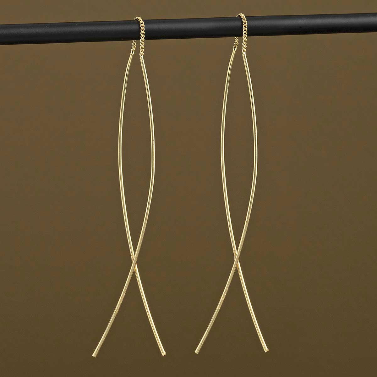 EARRINGS THREADER GOLD 3IN