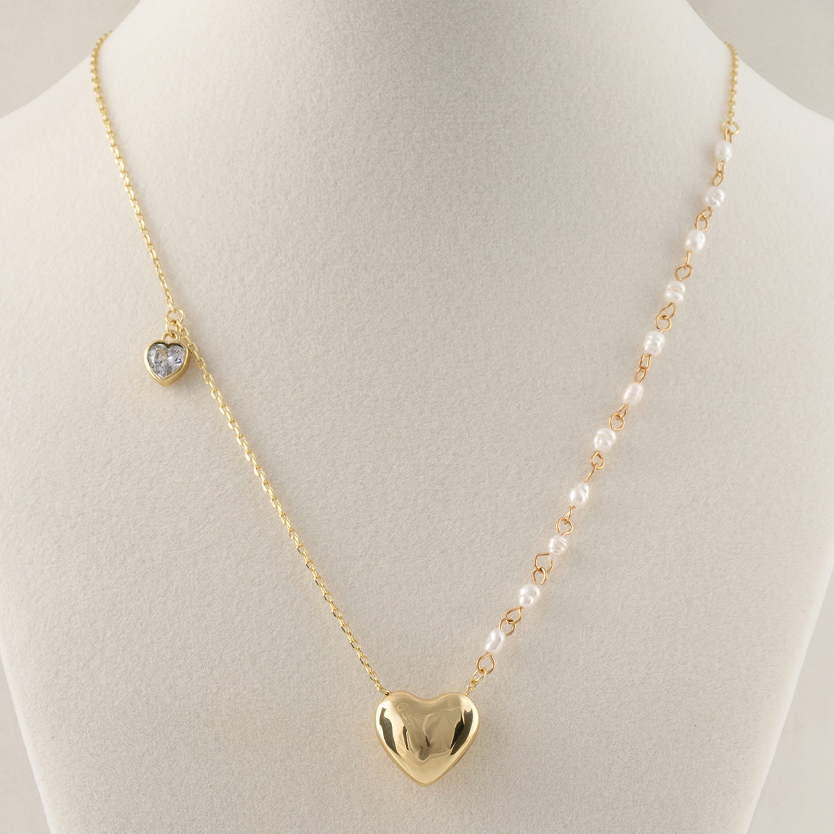 NECKLACE HEART PEARL GOLD ADJUSTABLE