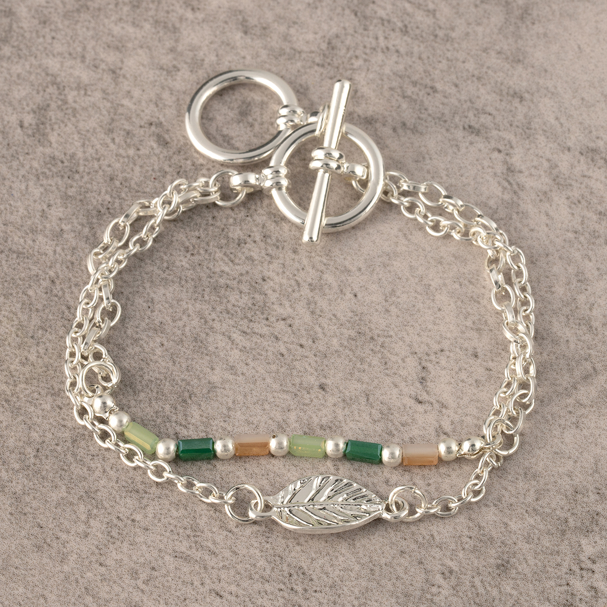 BRACELET X2 LEAF GR BEAD - Click Image to Close