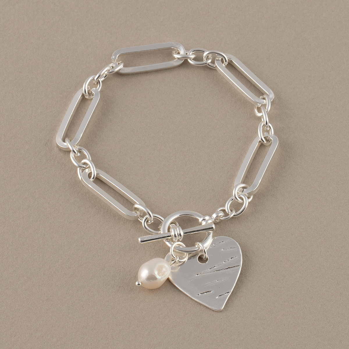 BRACELET LINKS HEART PEARL - Click Image to Close