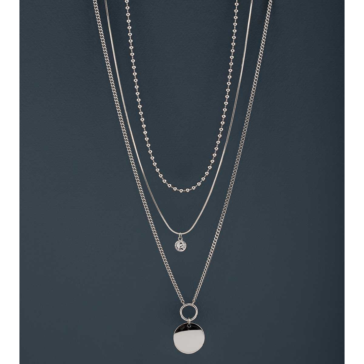 NECKLACE 3 LAYER SILVER - Click Image to Close