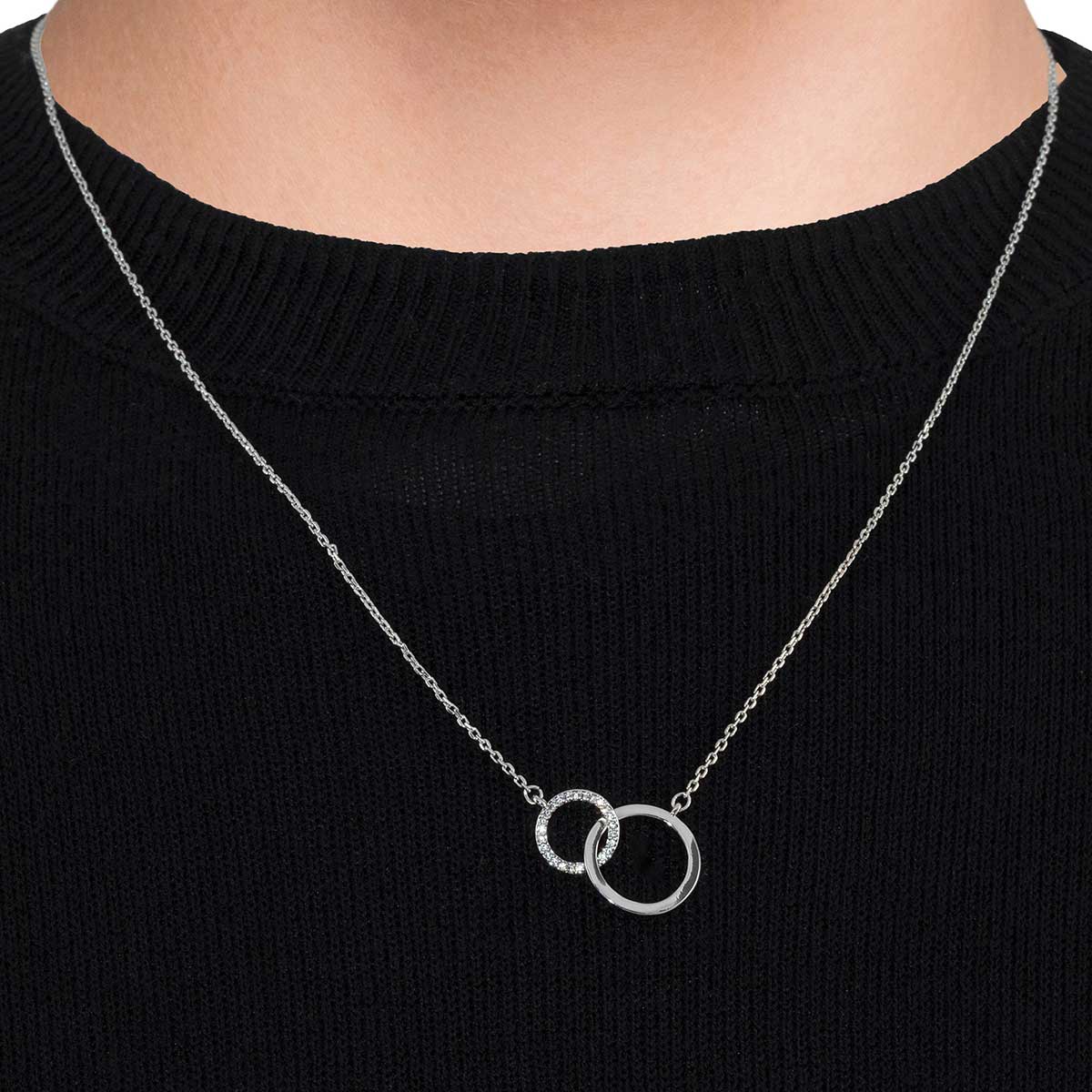 NECKLACE DOUBLE CIRCLE SILVER - Click Image to Close