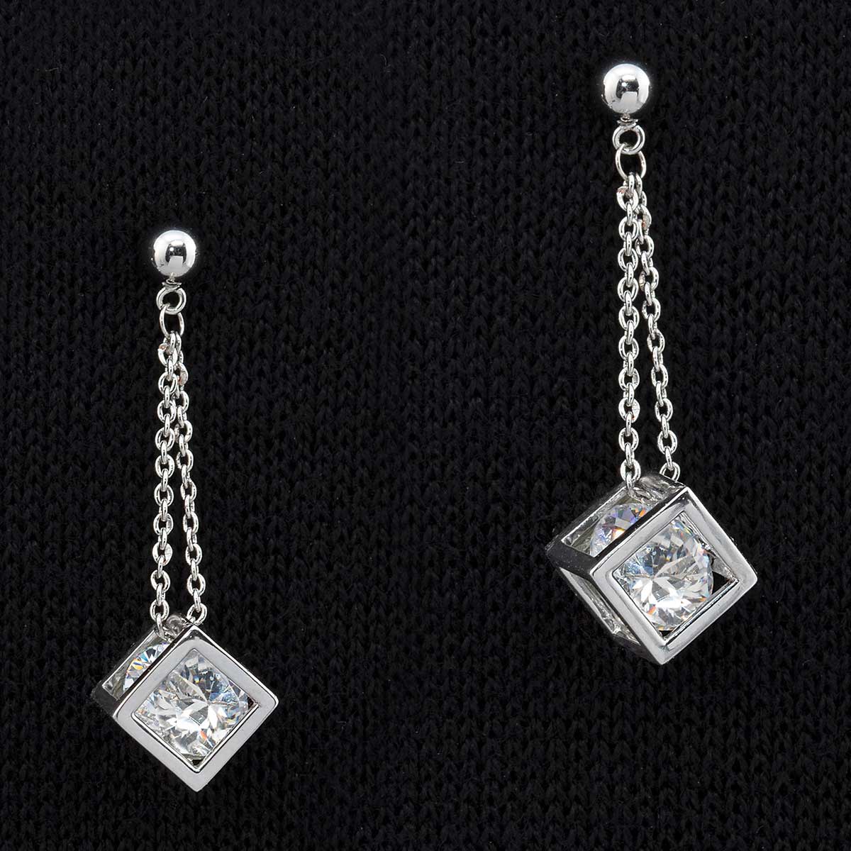 EARRINGS CUBE DANGLE SILVER - Click Image to Close