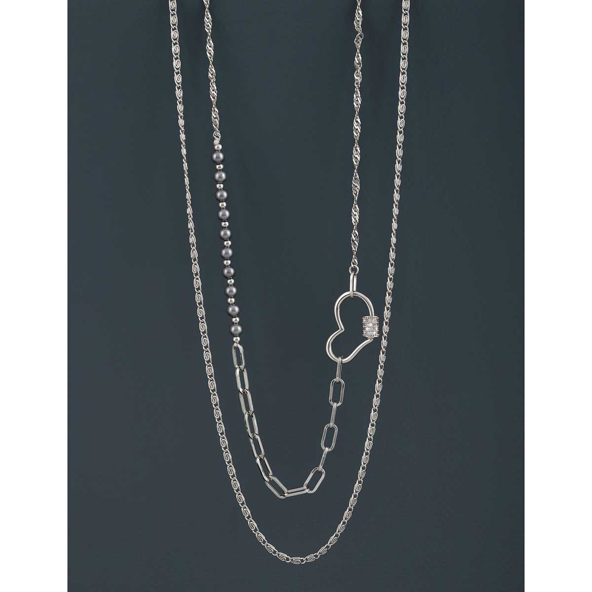 NECKLACE 2 LAYER HEART SILVER - Click Image to Close