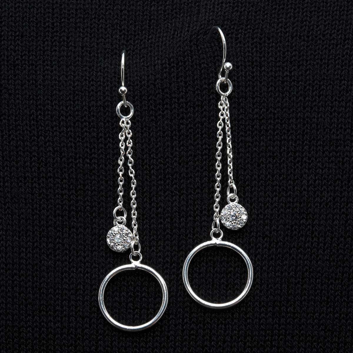 EARRINGS DANGLE CIRCLE SILVER