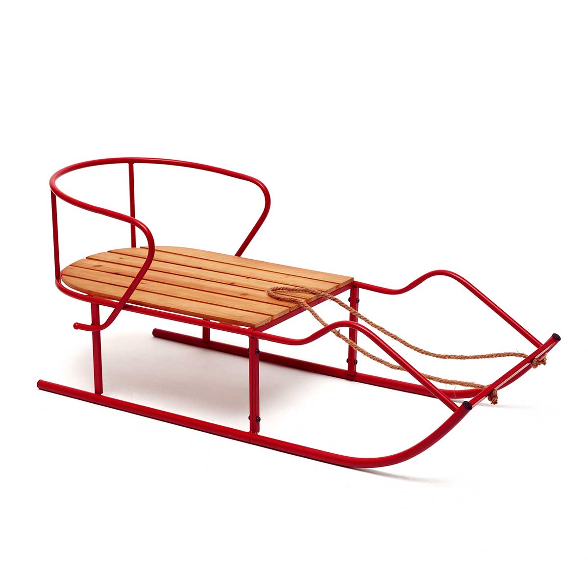 DOWNHILL SLEDDING METAL SLED RED WITH NATURAL WOOD SEACHT