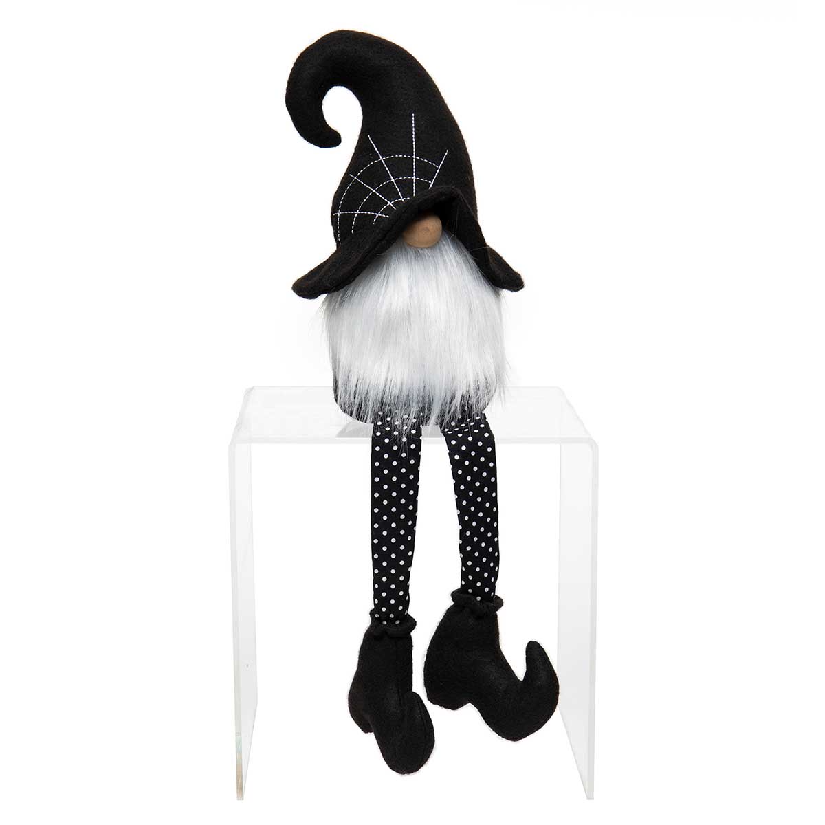 WITCH GNOME WITH COBWEB HAT, WOOD NOSE, WHITE BEARD