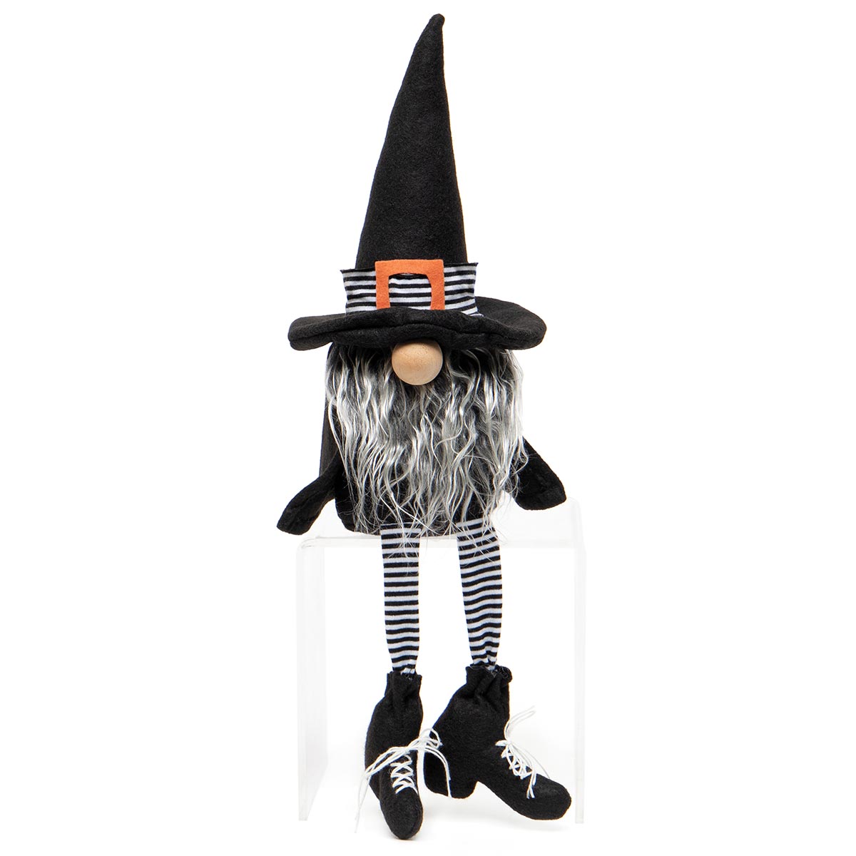 !WILMA WITCH GNOME BLACK/WHITE WITH WOOD NOSE, GREY F35
