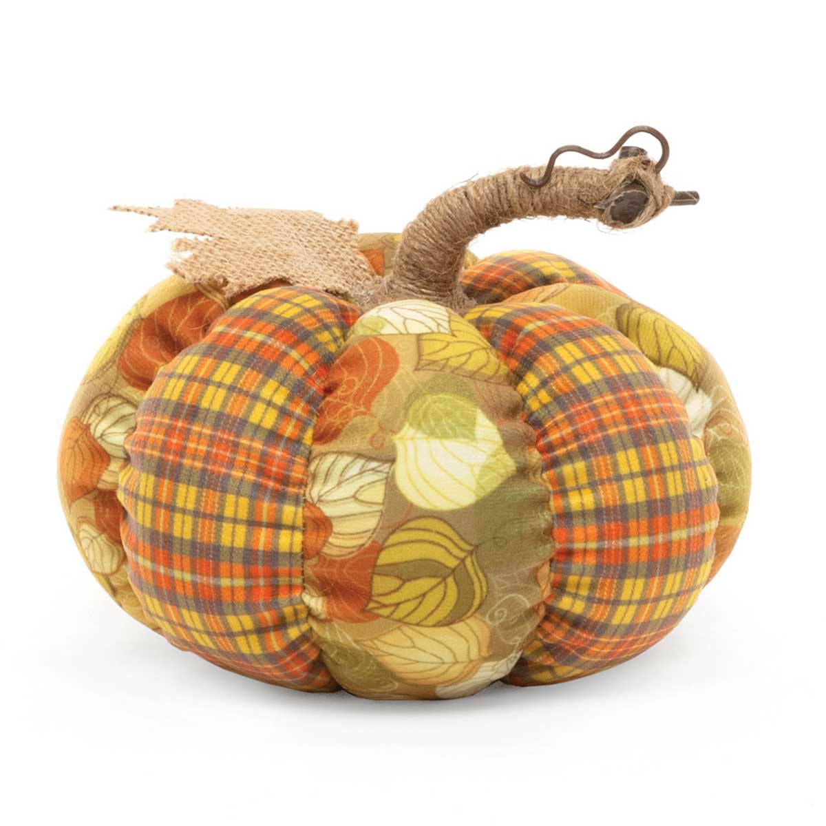 PLUSH PUMPKIN LARGE 7.5IN X 5IN WITH 1IN STEM POLYESTER/TWINE