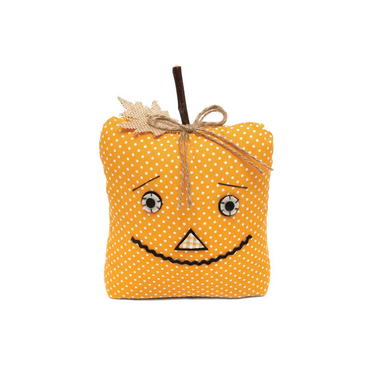 PILLOW PUMPKIN FACE SQUARE 7IN X 3.5IN X 7IN MUSTARD/WHITE