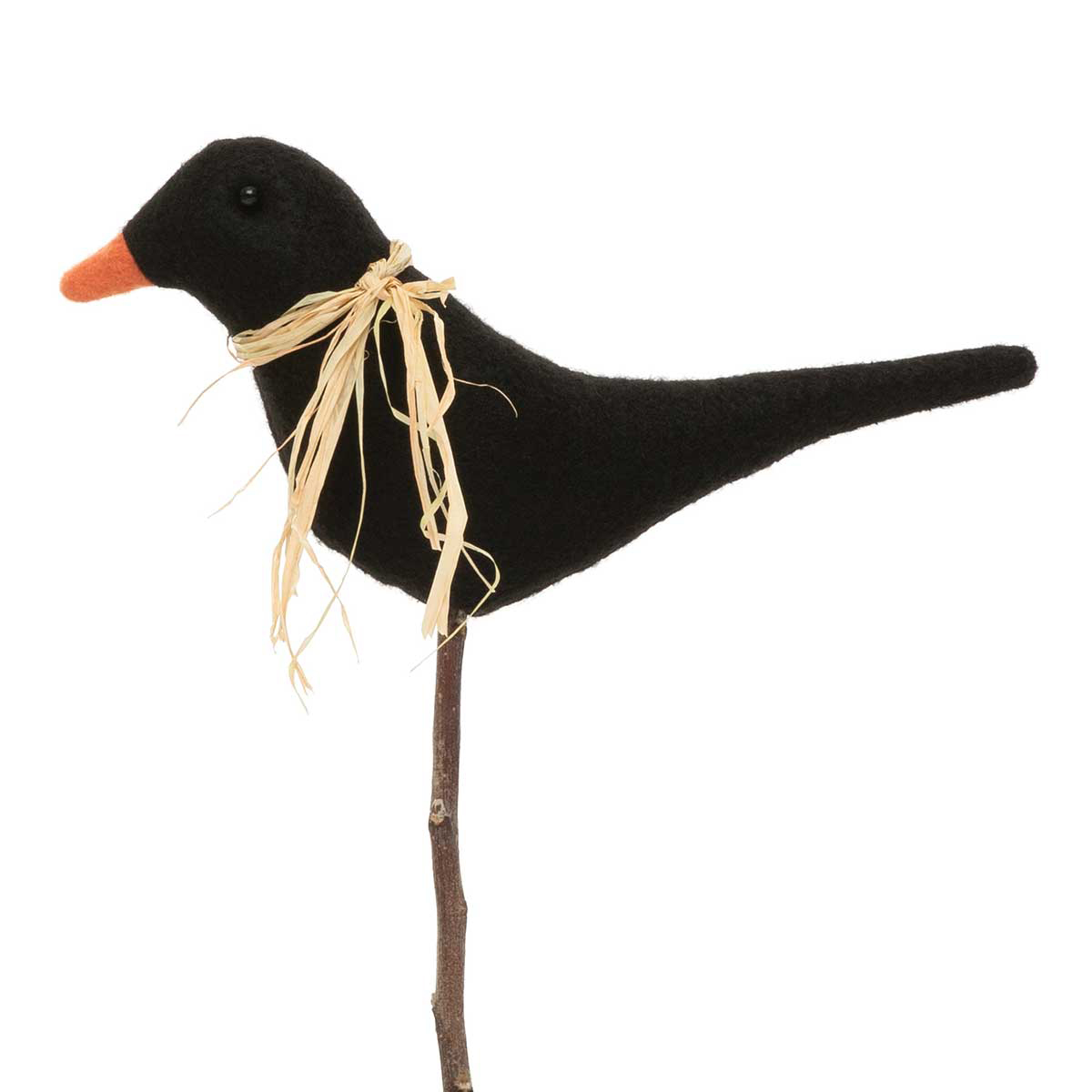 PLUSH CROW ORNAMENT ON STICK 8.5IN X 4IN (9IN WITH STICK)