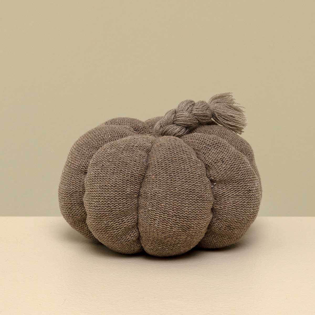 KNIT PUMPKIN PLUSH TAUPE WITH BRAIDED STEM LARGE 7"X4" - Click Image to Close