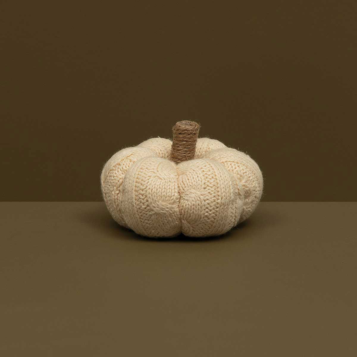 CABLE KNIT PUMPKIN PLUSH CREACHM WITH TWINE STEM SMALL 5"X3.5"