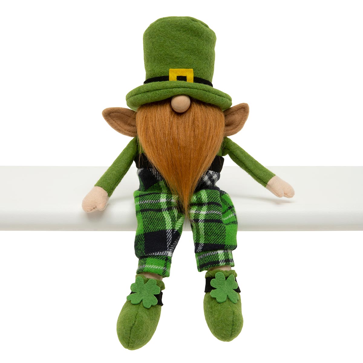 LEPRECHAUN GNOME GREEN WITH BUCKLE HAT, WOOD NOSE,