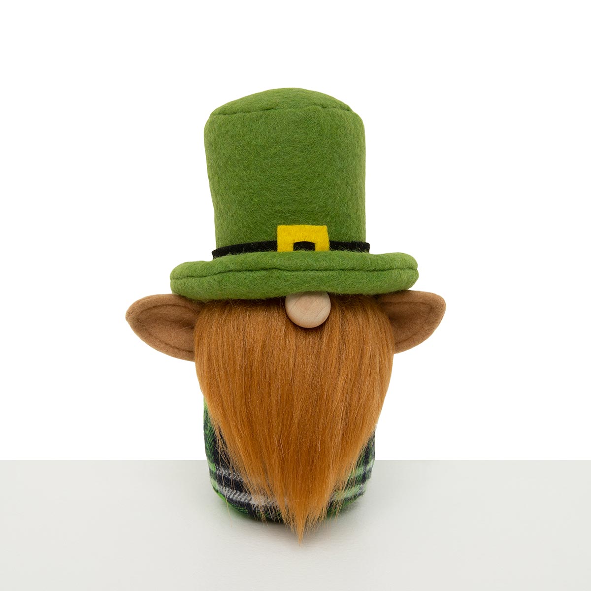 LEPRECHAUN GNOME GREEN WITH BUCKLE HAT, WOOD NOSE,