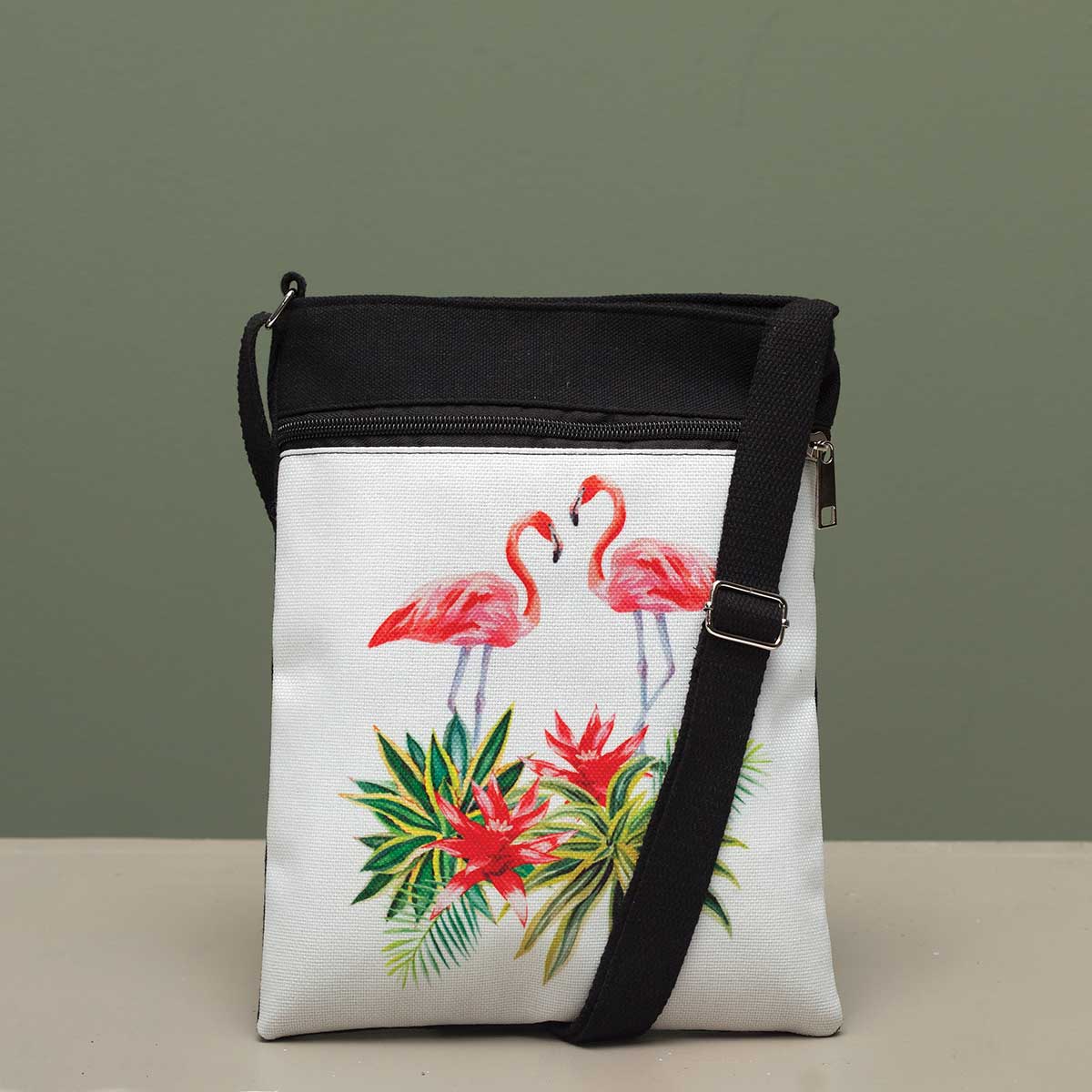 Flamingo Couple Crossbody Canvas Bag 50sp