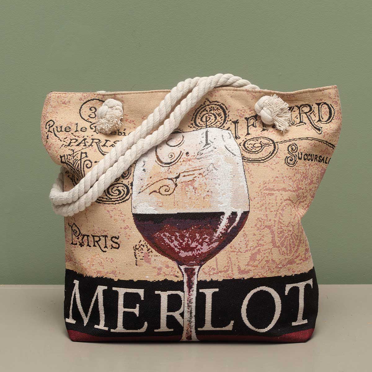 Merlot Tapestry Bag 17.5"x5"x14" with 10" Shoulder Strap, Lining