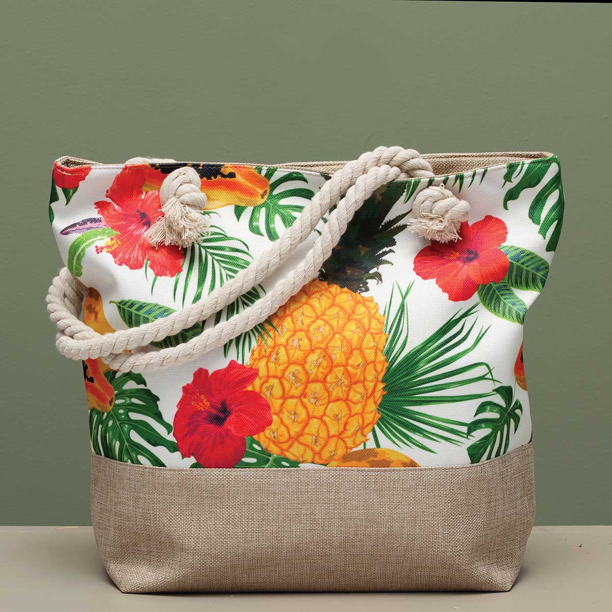 Pineapple and Hibiscus Tapestry Bag 17.5"x5"x14" with 10" Should