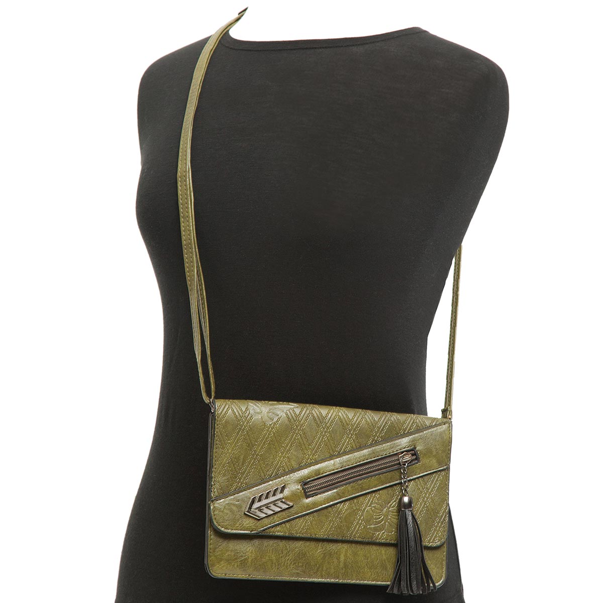 Cross-body Purse with Diamond Pattern and Tassel with Strap