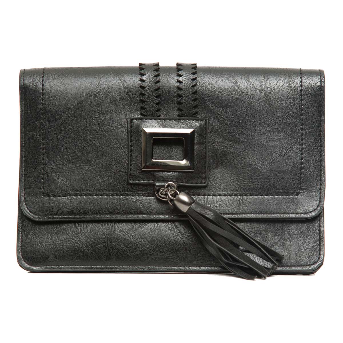 Cross-body Purse with Square Metal Cutout and Tassel