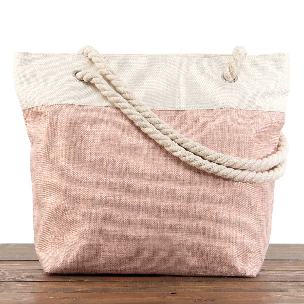 Blush Canvas Summer Bag 17.5"x5"x14" with 10" Rope Shoulder Stra