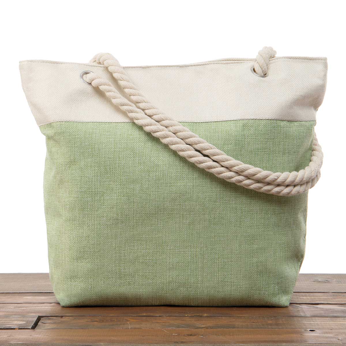 Green Canvas Summer Bag 17.5"x5"x14" with 10" Rope Shoulder Stra