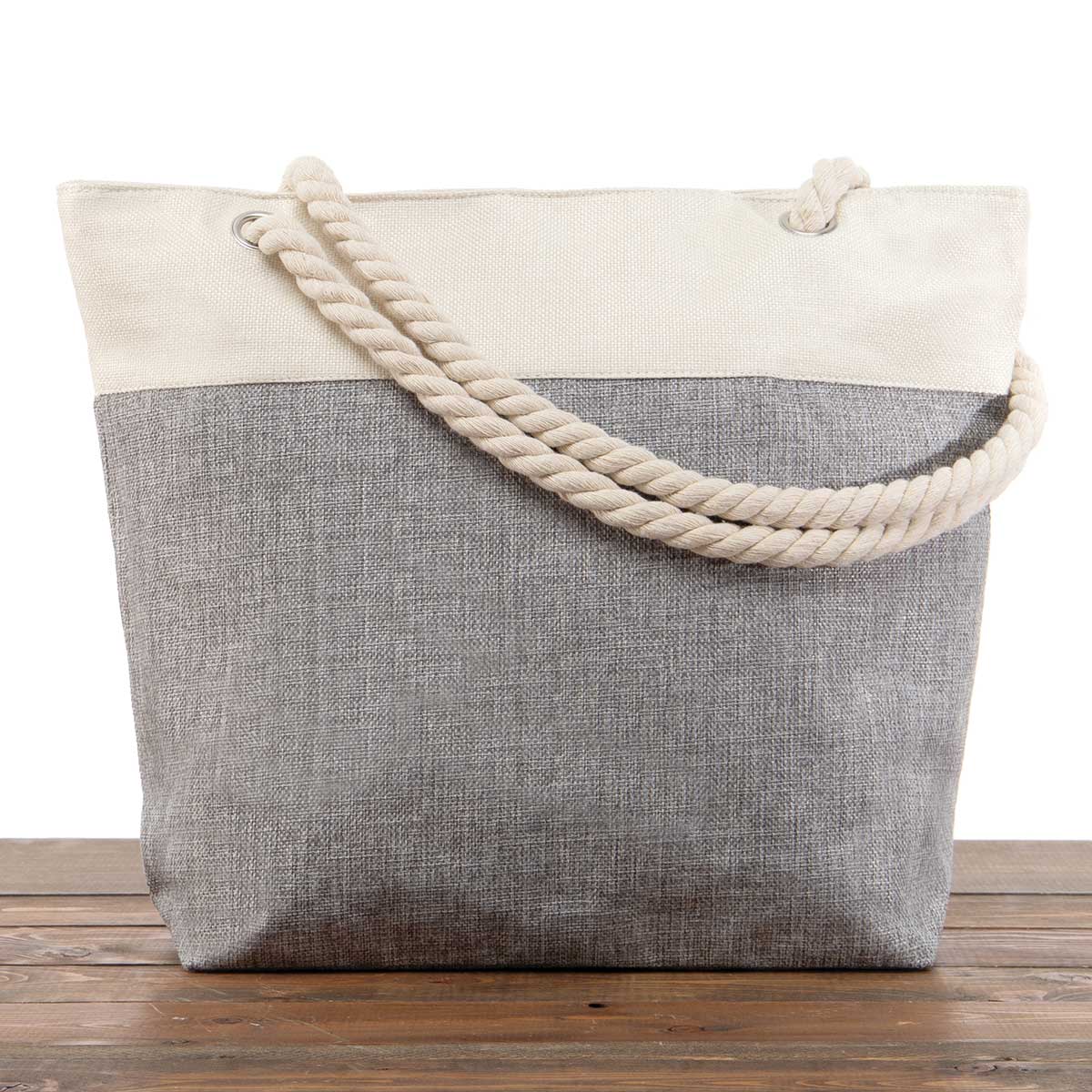 Grey Canvas Summer Bag 17.5"x5"x14" with 10" Rope Shoulder Strap