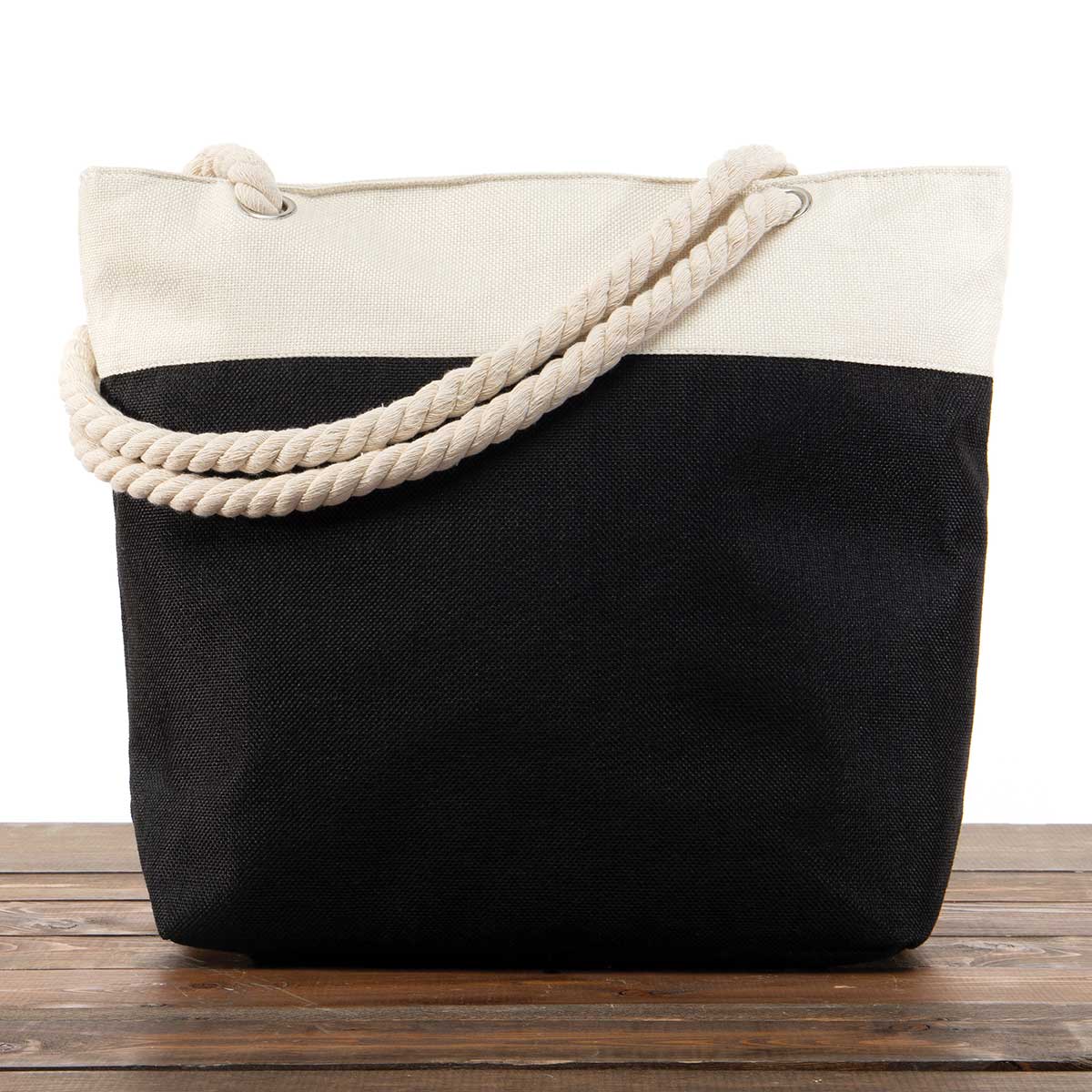 Black Canvas Summer Bag 17.5"x5"x14" with 10" Rope Shoulder Stra