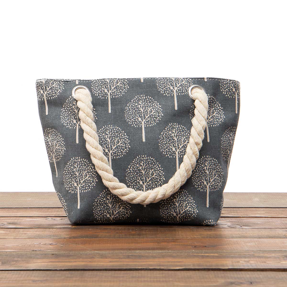 Dark Grey "Trees" Small Canvas Bag 11.5"x8"x3.5" with 5.5" Rope