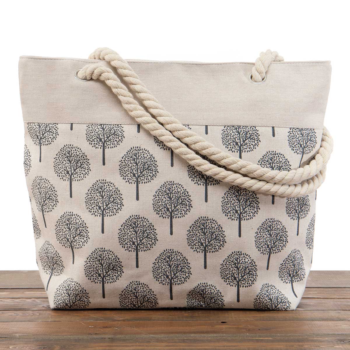 Beige "Trees" Large Canvas Bag 17.5"x5"x14" with 10" Rope Should