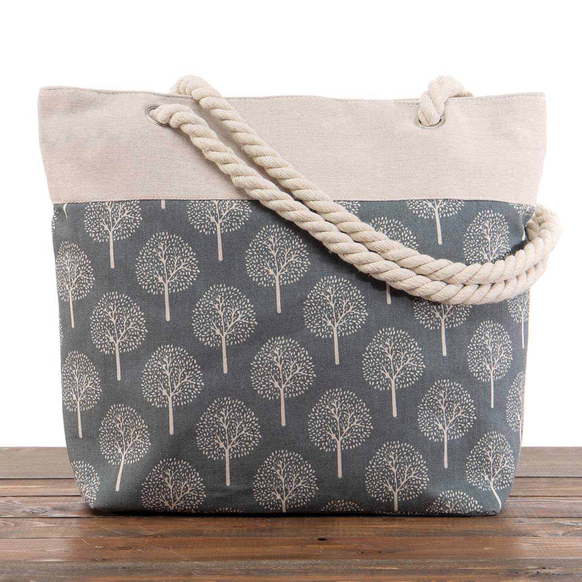 Dark Grey "Trees" Large Canvas Bag 17.5"x5"x14" with 10" Rope Ha