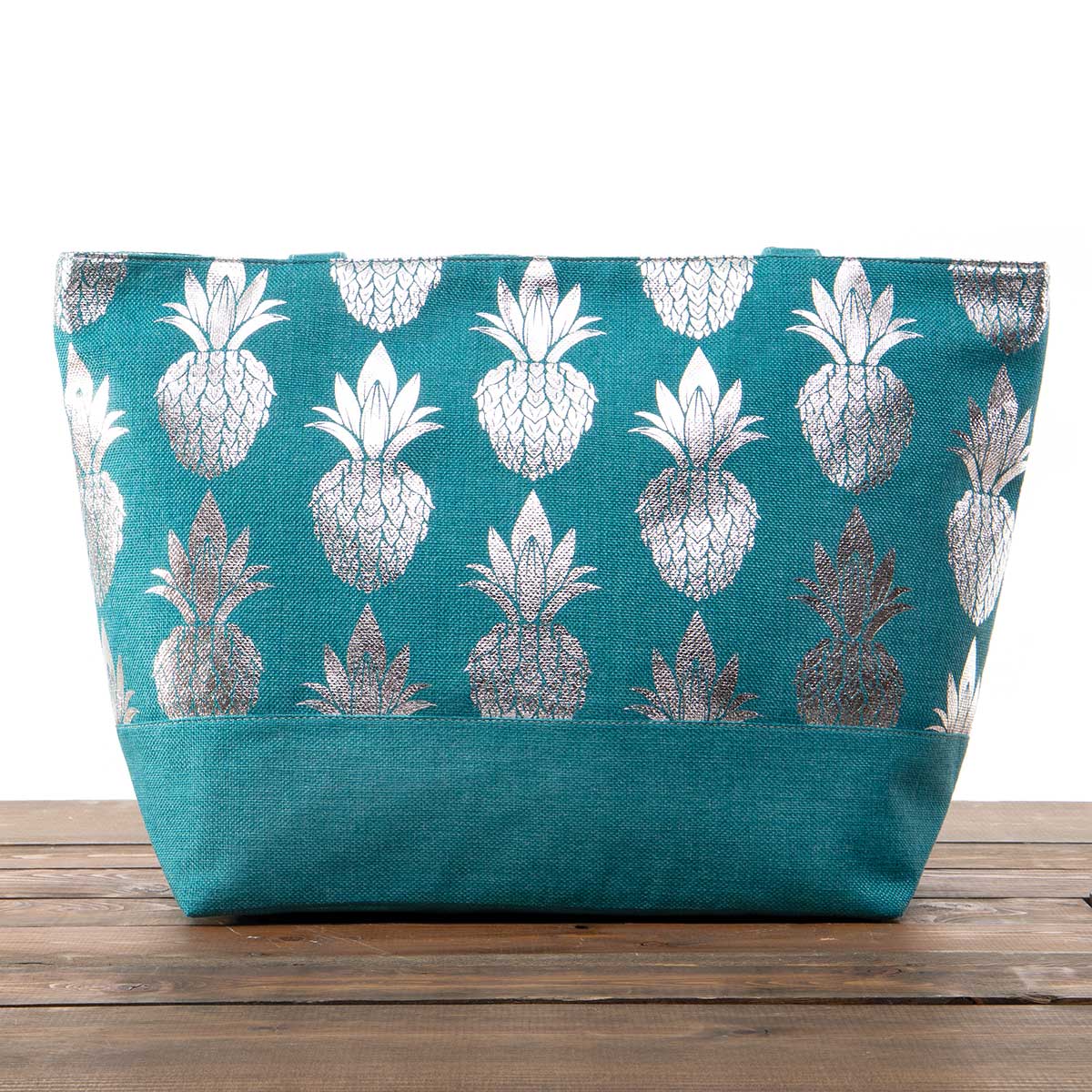 Teal Canvas Summer Bag with Silver Pineapples 50sp