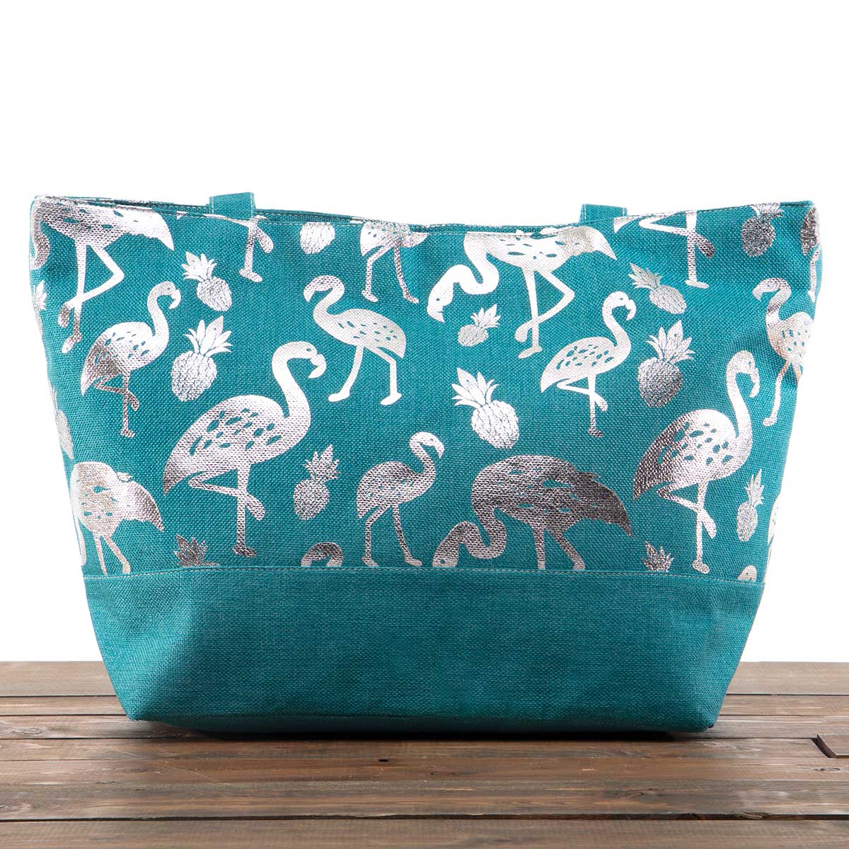 Teal Canvas Summer Bag with Silver Flamingos 50sp
