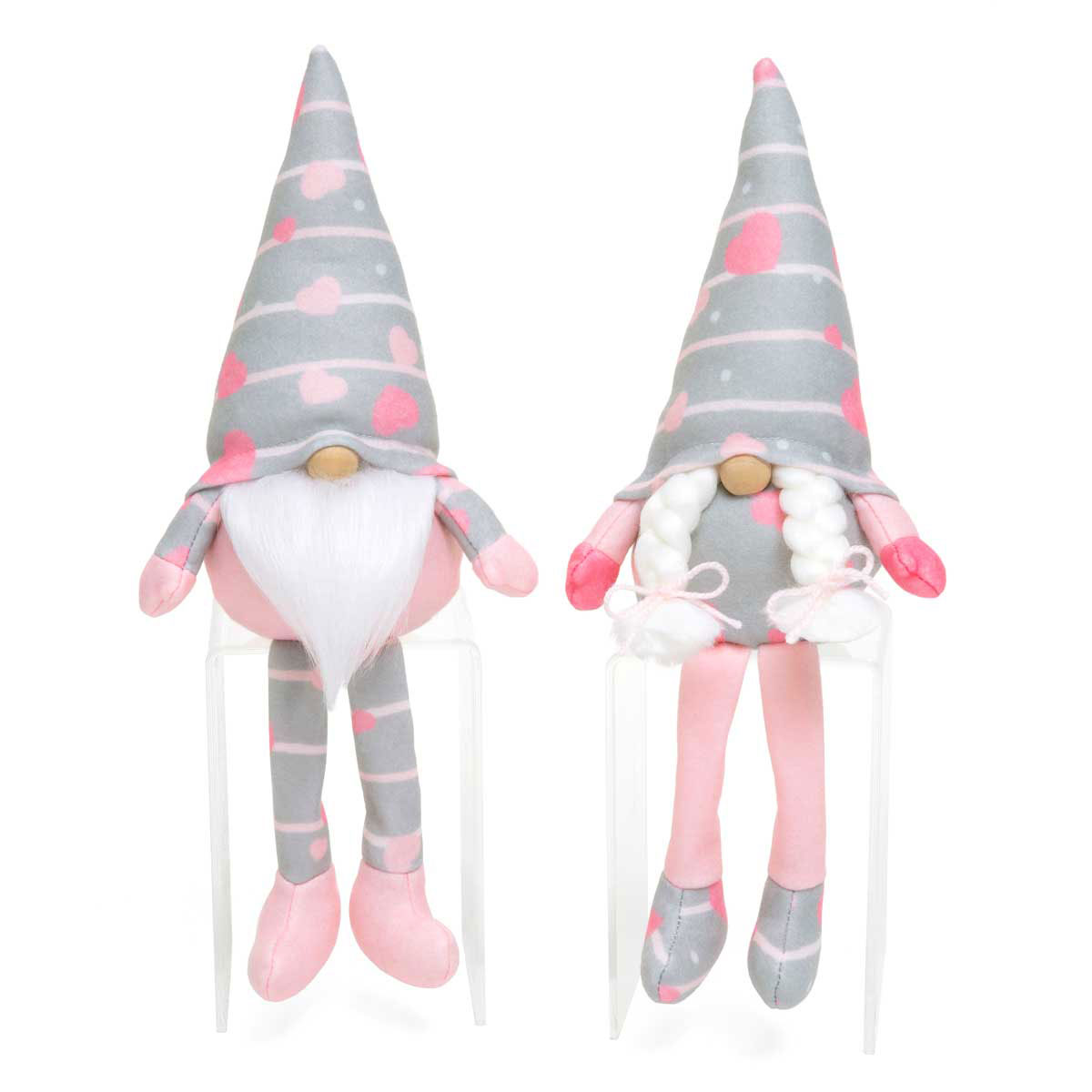 b70 GNOME HEARTS WITH LEGS 2 AST 4.75IN X 3.5IN X 13.5IN GREY/PI
