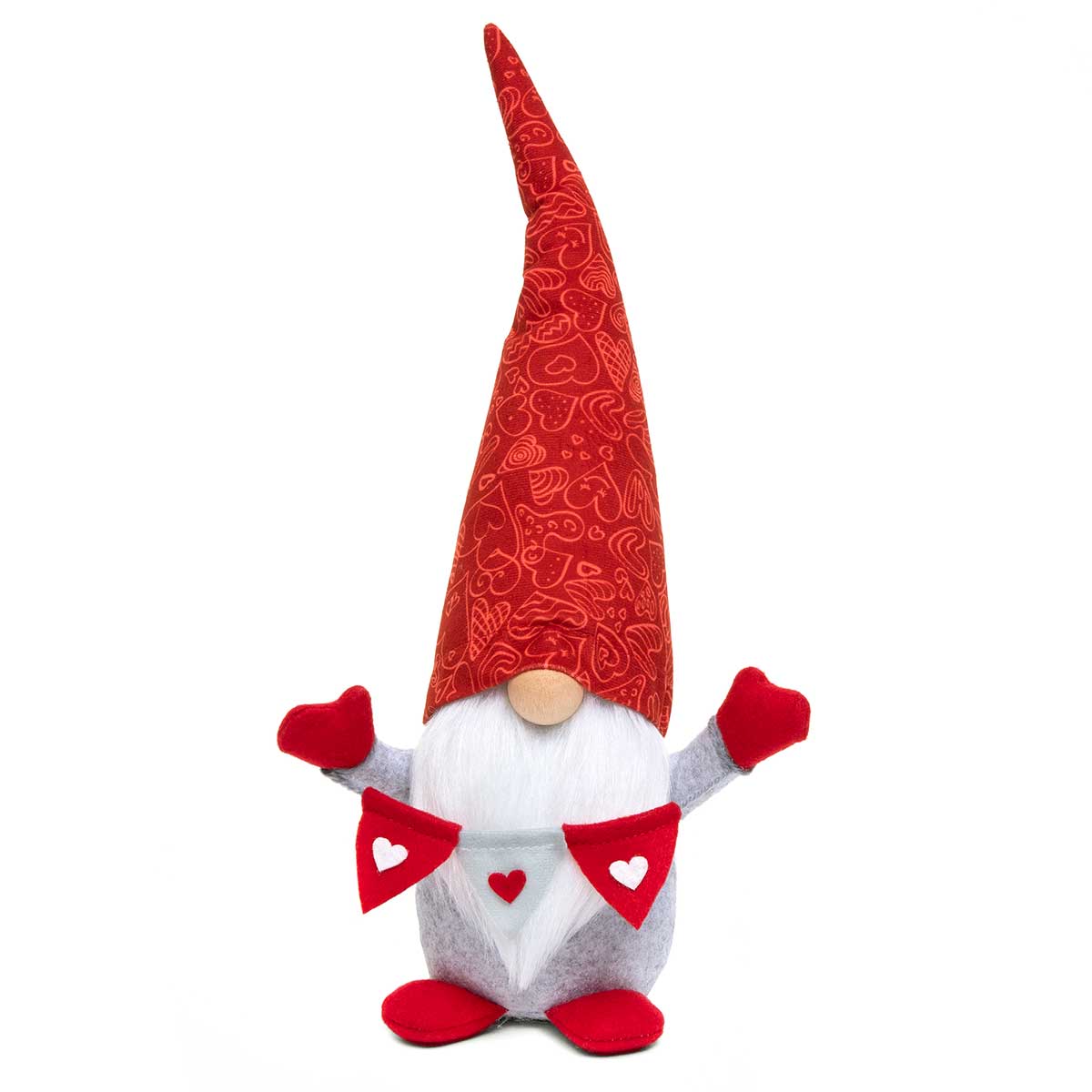 b50 GNOME RED/GREY WITH BANNER, WIRED HEART HAT, WOOD NOSE,