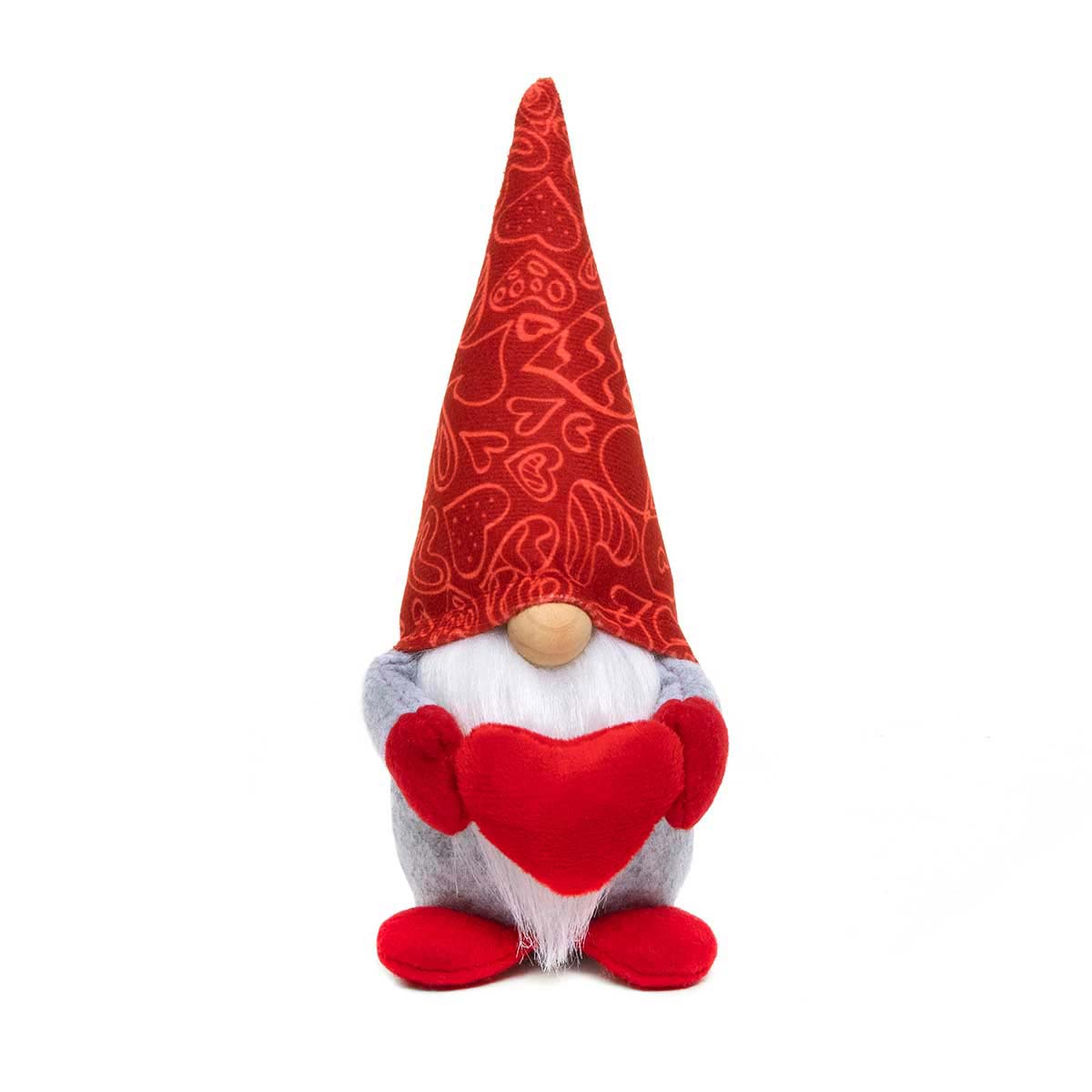 b50 GNOME RED/GREY HOLDING PLUSH HEART WITH WIRED HEART HAT,