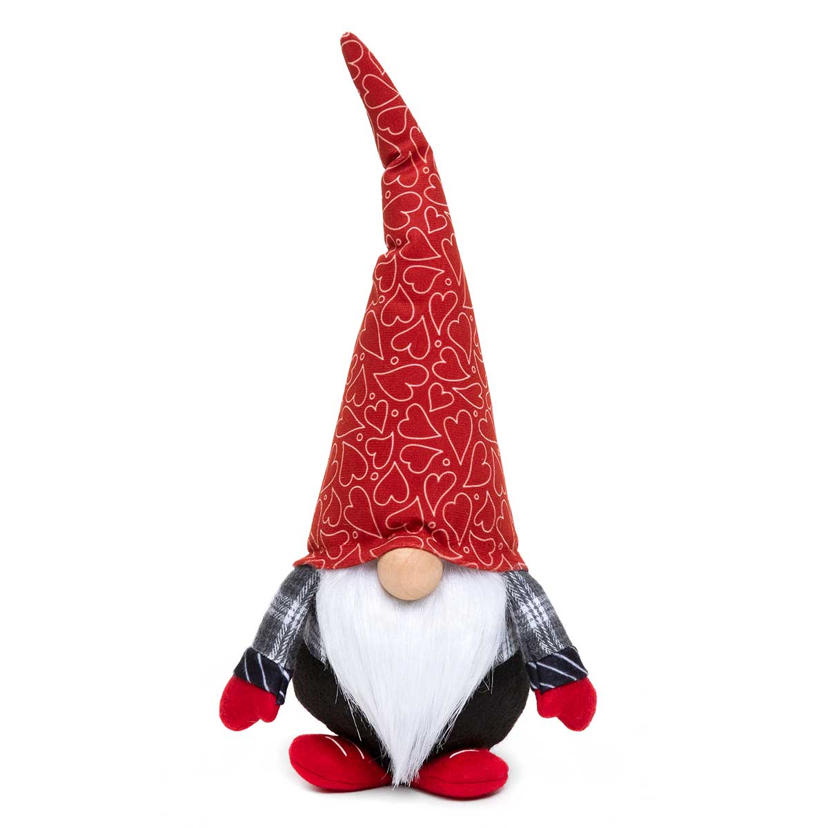 b50 ROMEO GNOME WITH WIRED HEART HAT, WOOD NOSE,