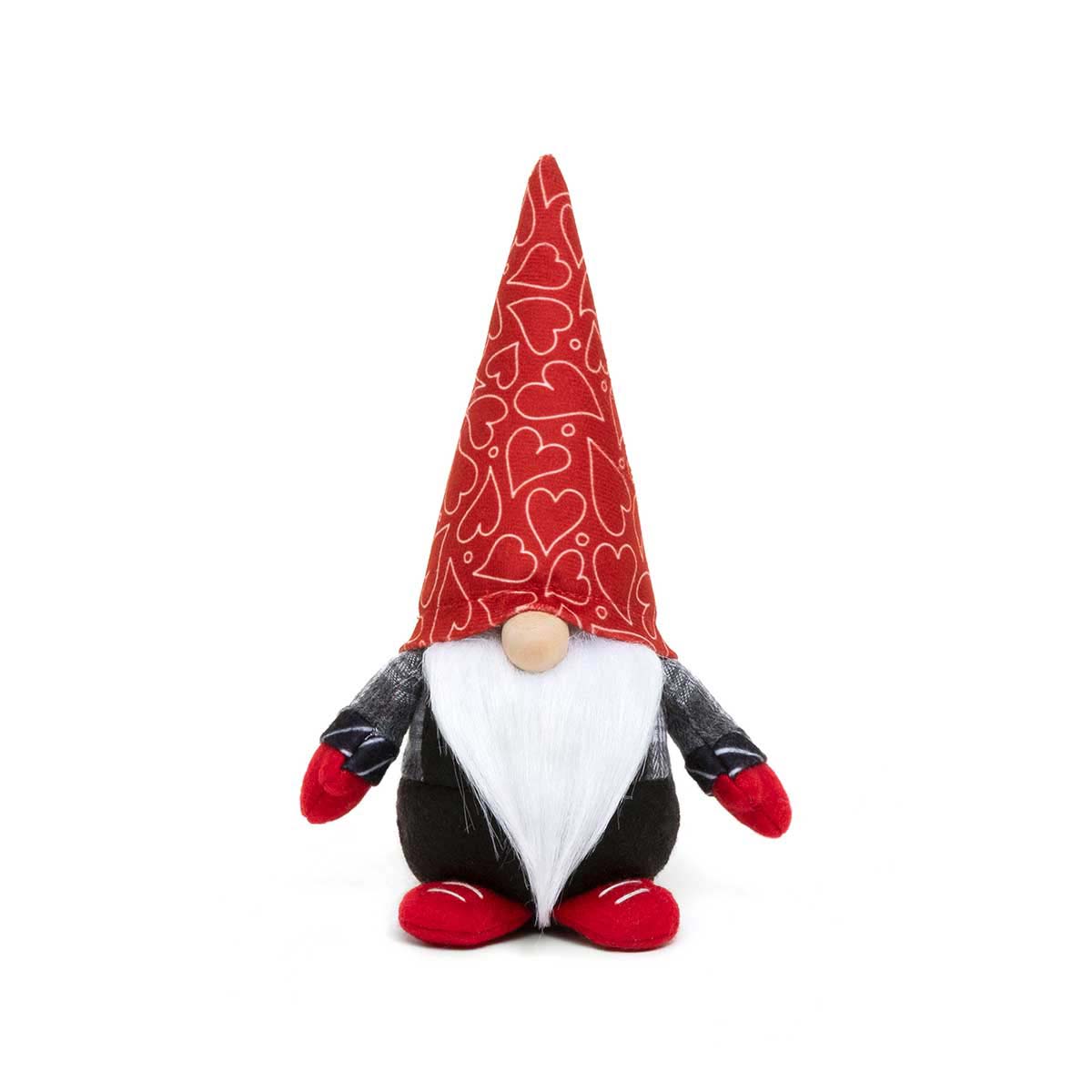 ROMEO GNOME WITH HEART HAT, WOOD NOSE, WHITE BEARD,
