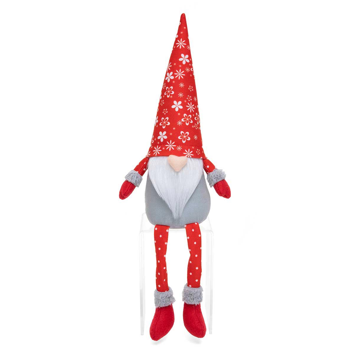 FLORA HAT GNOME RED WITH WIRED HAT, FABRIC HEART NOSE,