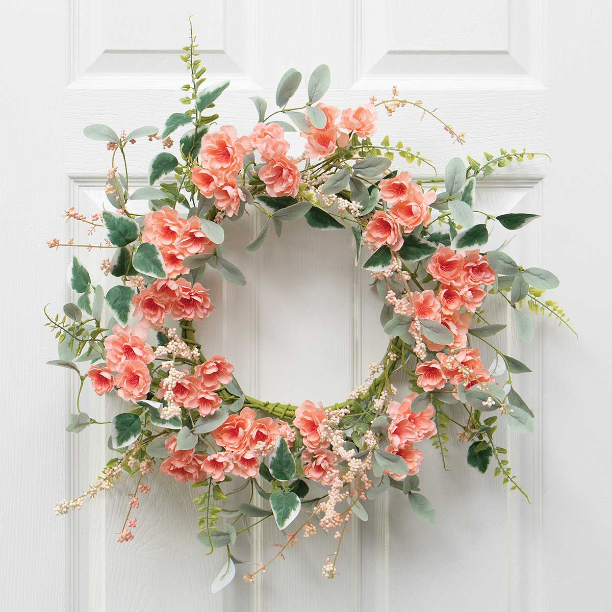 !Blossom Mixed Foliage Wreath with Berries Apricot