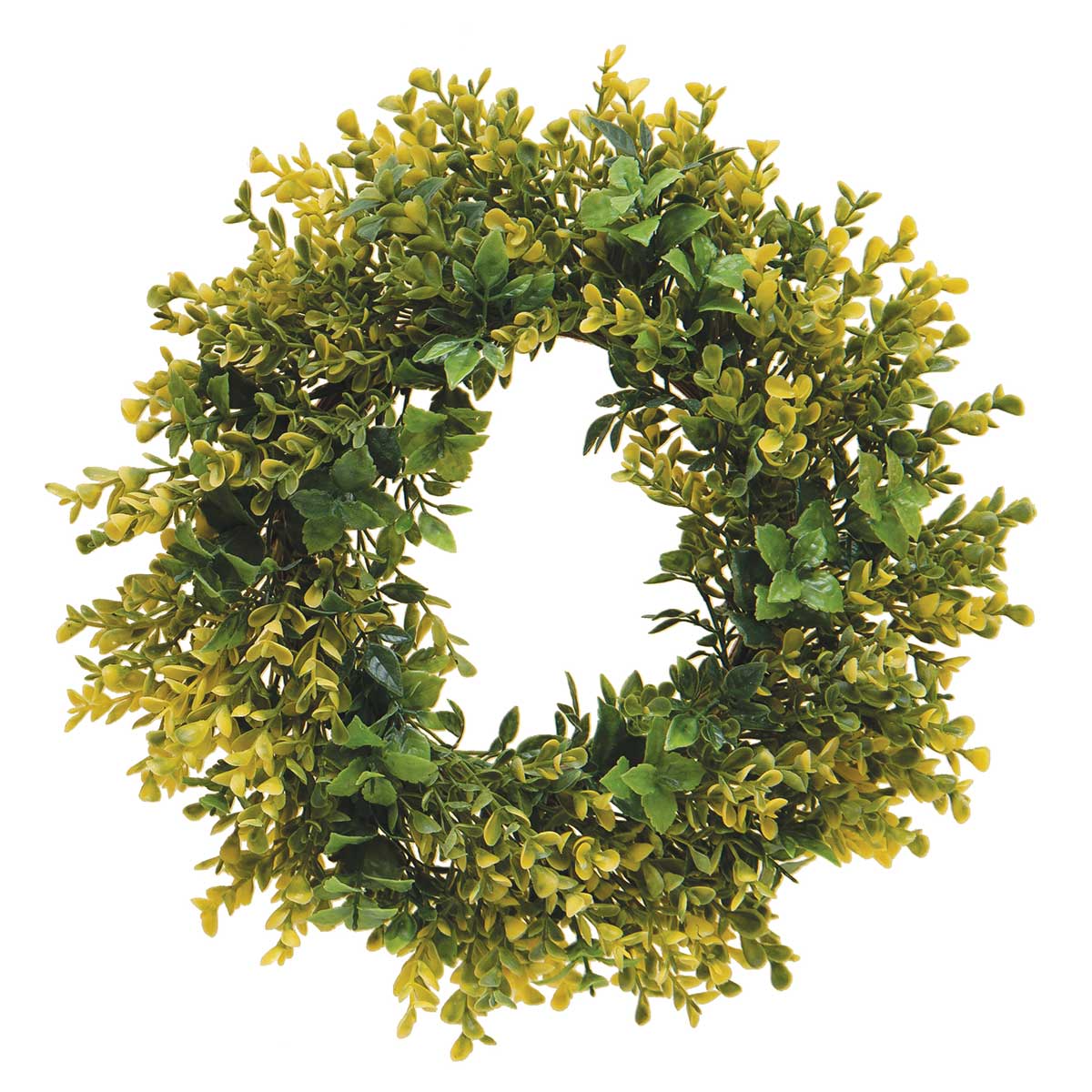 !Boxwood with Yellow Blossom Wreath 12"