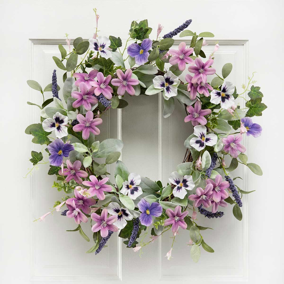 WREATH PANSY BLOSSOM 22IN (INNER RING 10IN) PURPLE POLYESTER - Click Image to Close