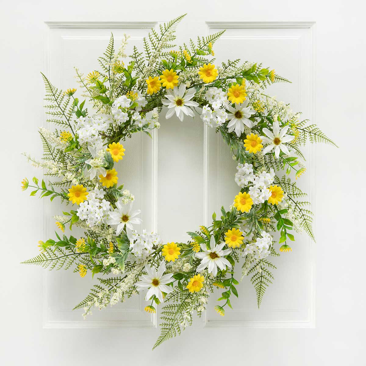 WREATH SUMMERTIME DAISY 22IN (INNER RING 12IN) POLYESTER/PLASTIC - Click Image to Close