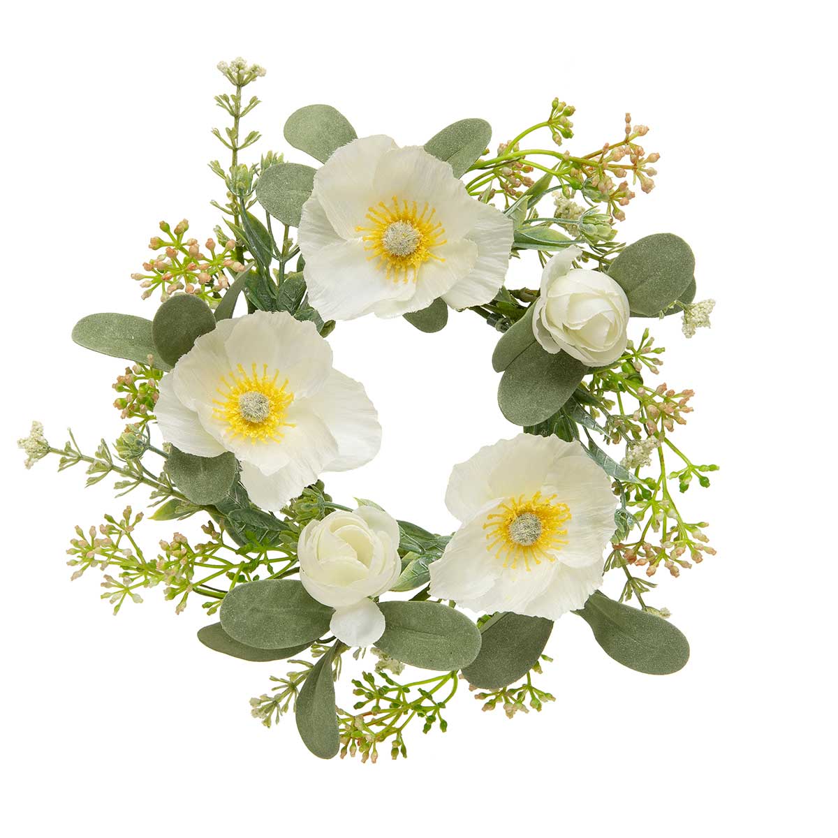 CANDLE RING POPPY/FOLIAGE 9IN (INNER RING 3.5IN) WHITE - Click Image to Close