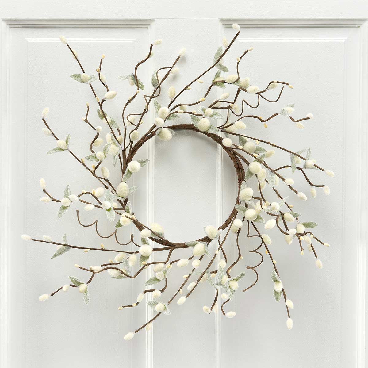 PUSSY WILLOW WREATH WITH WHITE PIP BERRIES 18"