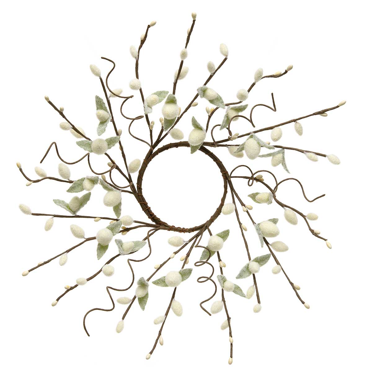 PUSSY WILLOW CANDLE RING WITH WHITE PIP BERRIES 14"